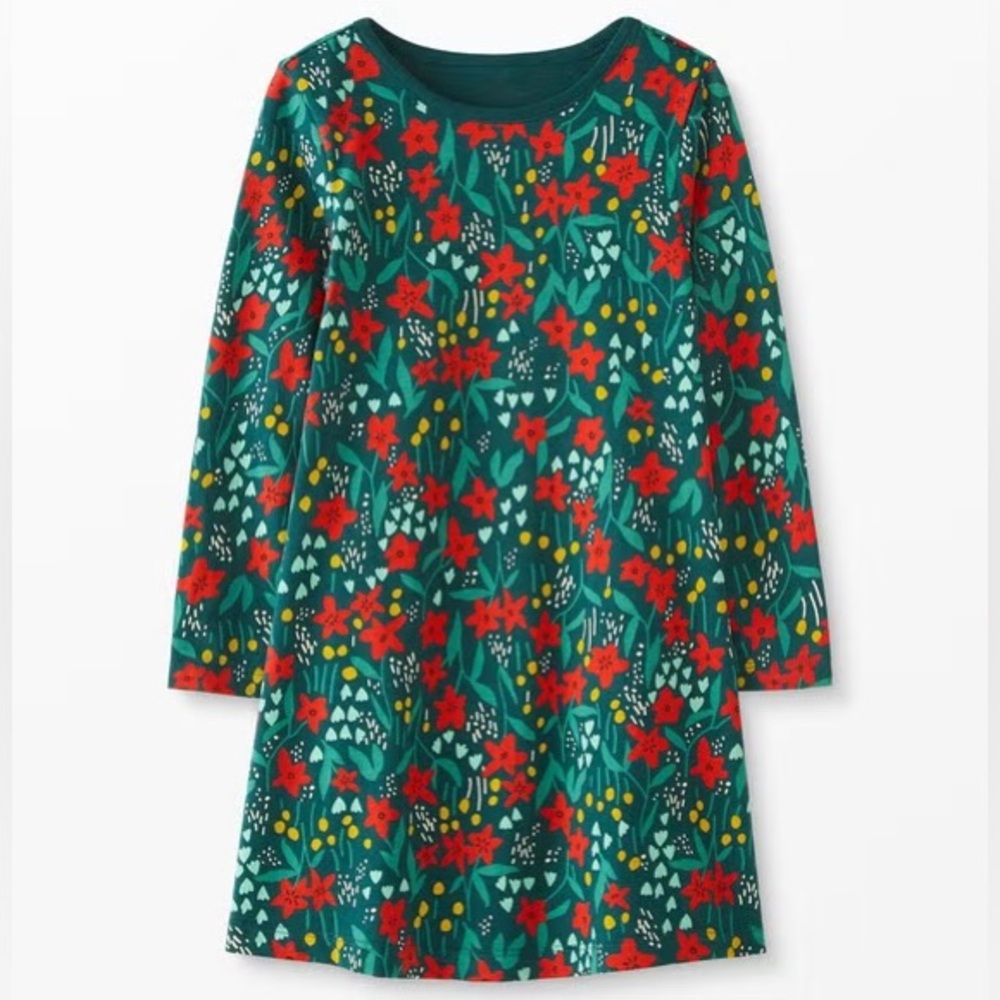 Hanna Andersson Girls Pointsetta Patch Holiday A-Line Dress